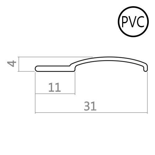 1 st / Sido-skena PVC-Vit Platt 31 mm med tejp (max 130 cm)