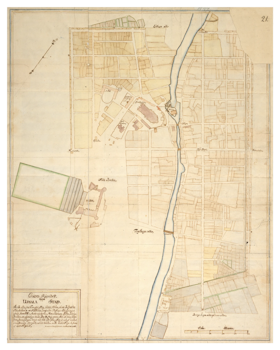 Historisk karta över Uppsala, år 1702