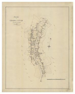 Historisk karta över Trosa, år 1845