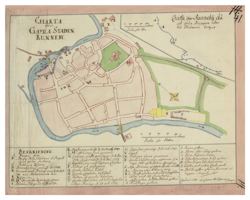 Historisk karta över Ronneby, år 1785