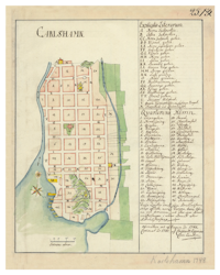 Historisk karta över Karlshamn, år 1785