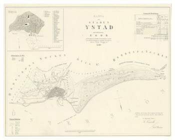 Karta över Ystad, 1853. (Fri frakt!)