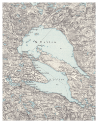 Historisk karta över Dellensjöarna, år 1900 (Fri frakt!)
