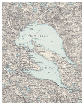 Historisk karta över Dellensjöarna, år 1900 (Fri frakt!)