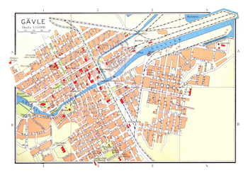 Historisk karta över Gävle, år 1928 (Fri frakt!)