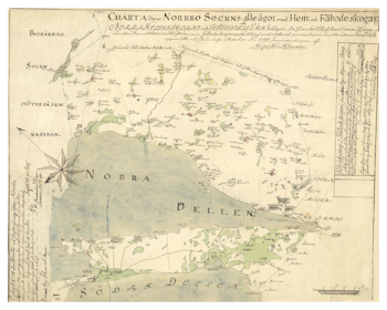 Karta över trakten kring Norrbo, Hälsingland, år 1793