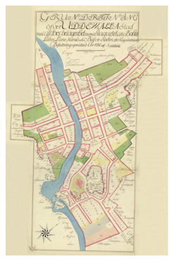 Historisk karta över Uddevalla, år 1750