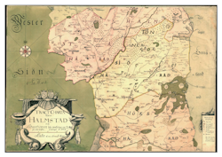 Historisk karta över trakten kring Halmstad, år 1724 (Fri frakt!)