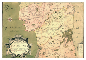 Historisk karta över trakten kring Halmstad, år 1724 (Fri frakt!)