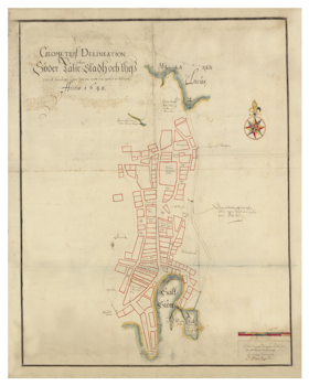 Historisk karta över Södertälje, år 1648