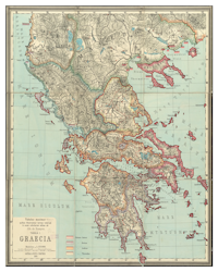 Historisk karta över Grekland, år 1889 (Fri frakt!)