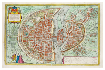 Historisk karta över Paris, år 1572 (Fri frakt!)