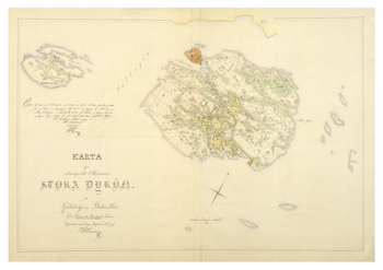 Historisk karta över Dyrön, år 1857 (Fri frakt!)