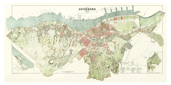 Historisk karta över Göteborg, år 1888 (Fri frakt!)