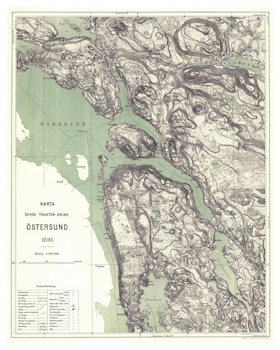 Historisk karta över trakten kring Östersund, år 1895 (Fri frakt!)