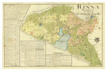 Historisk karta över Rinna, år 1766. (Fri frakt!)