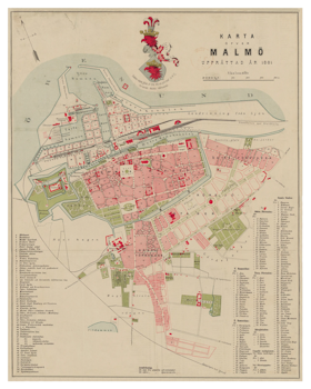 Historisk karta över Malmö, år 1881