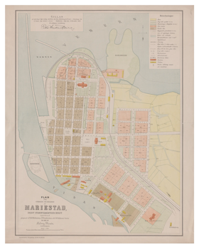 Historisk karta över Mariestad, år 1882 (Fri frakt!)