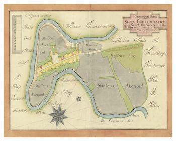 Historisk karta över Ängelholm, år 1750.
