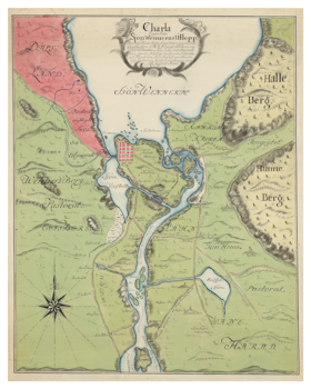 Historisk karta över Vänersborg och Trollhättan, år 1785