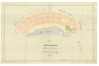 Gammal karta från Motala, Östergötland, år 1839