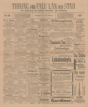 Löpsedel / Förstasida från Falun, Dalarna (1903)