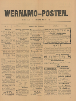 Löpsedel / Förstasida från Värnamo (1892)