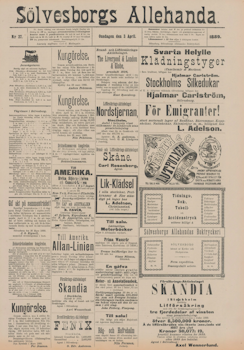 Löpsedel / Förstasida från Sölvesborg (1889)