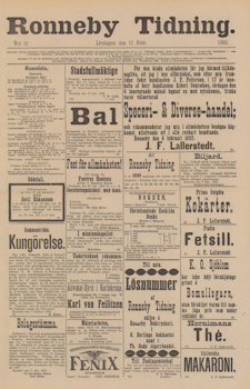 Löpsedel / Förstasida från Ronneby (1893)