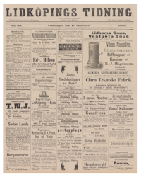 Historisk löpsedel från Lidköpings tidning, år 1888 (Fri frakt!)