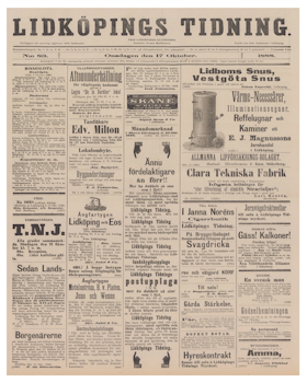 Historisk löpsedel från Lidköpings tidning, år 1888 (Fri frakt!)