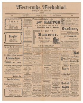 Historisk löpsedel från Västervik, år 1906 (Fri frakt!)