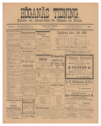 Historisk löpsedel från Höganäs tidning, år 1899 (Fri frakt!)