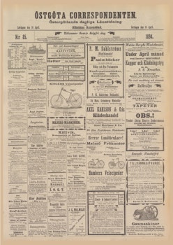 Löpsedel / Förstasida från Östgöta Correspondenten (1894)