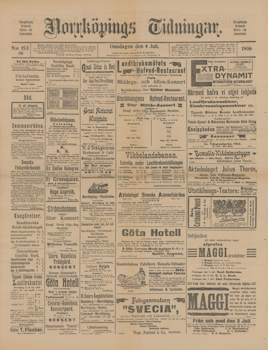 Löpsedel / Förstasida från Norrköpings Tidningar (1906)