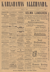 Löpsedel / Förstasida från Karlshamn (1896)