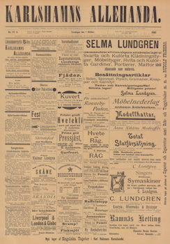 Löpsedel / Förstasida från Karlshamn (1896)