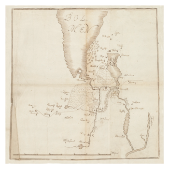 Historisk marschkarta över Angelstad, Torpa och södra Bolmen, sent 1600-tal