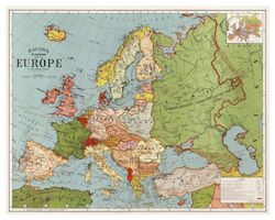 Historisk karta över Europa, år 1925 (Fri frakt!)