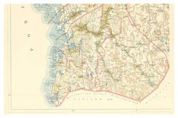 Historisk karta över del av Österbotten, ca. år 1900