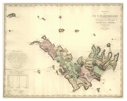 Historisk karta över den svenska kolonin St. Barthelemy, år 1801