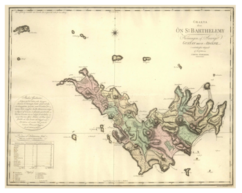 Historisk karta över den svenska kolonin St. Barthelemy, år 1801