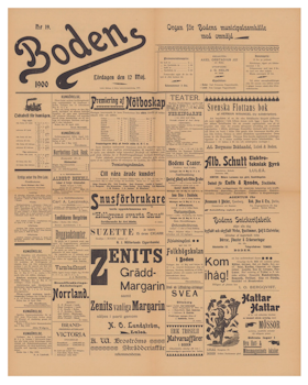 Löpsedel / förstasida från Boden, år 1900