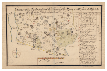 Historisk karta över Hultna, år 1693