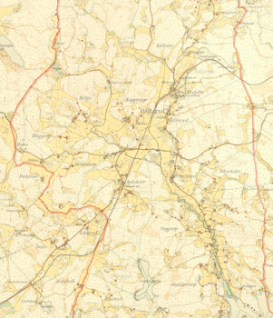 Historisk karta över Hällaryd, år 1919