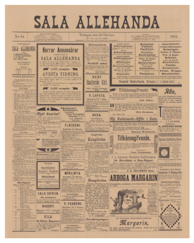 Löpsedel / förstasida från Sala, år 1894