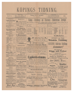 Löpsedel / förstasida från Köping, år 1894