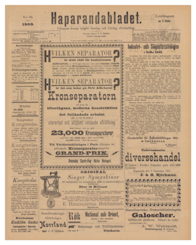 Löpsedel / förstasida från Haparanda, år 1900