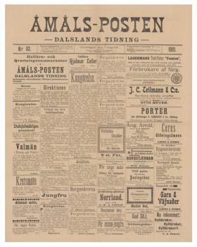 Löpsedel / förstasida från Åmål, år 1901
