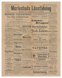 Löpsedel / förstasida från Mariestad, år 1895